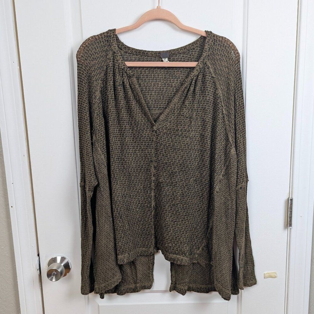 We the Free | Olive Green Open-Knit Relaxed Pullover Sweater Size Medium